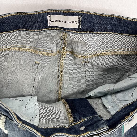 NWT Articles Of Society Distressed Destructed Hem Skinny Jean Sz 10 Dark Mid Ris - Picture 6 of 11